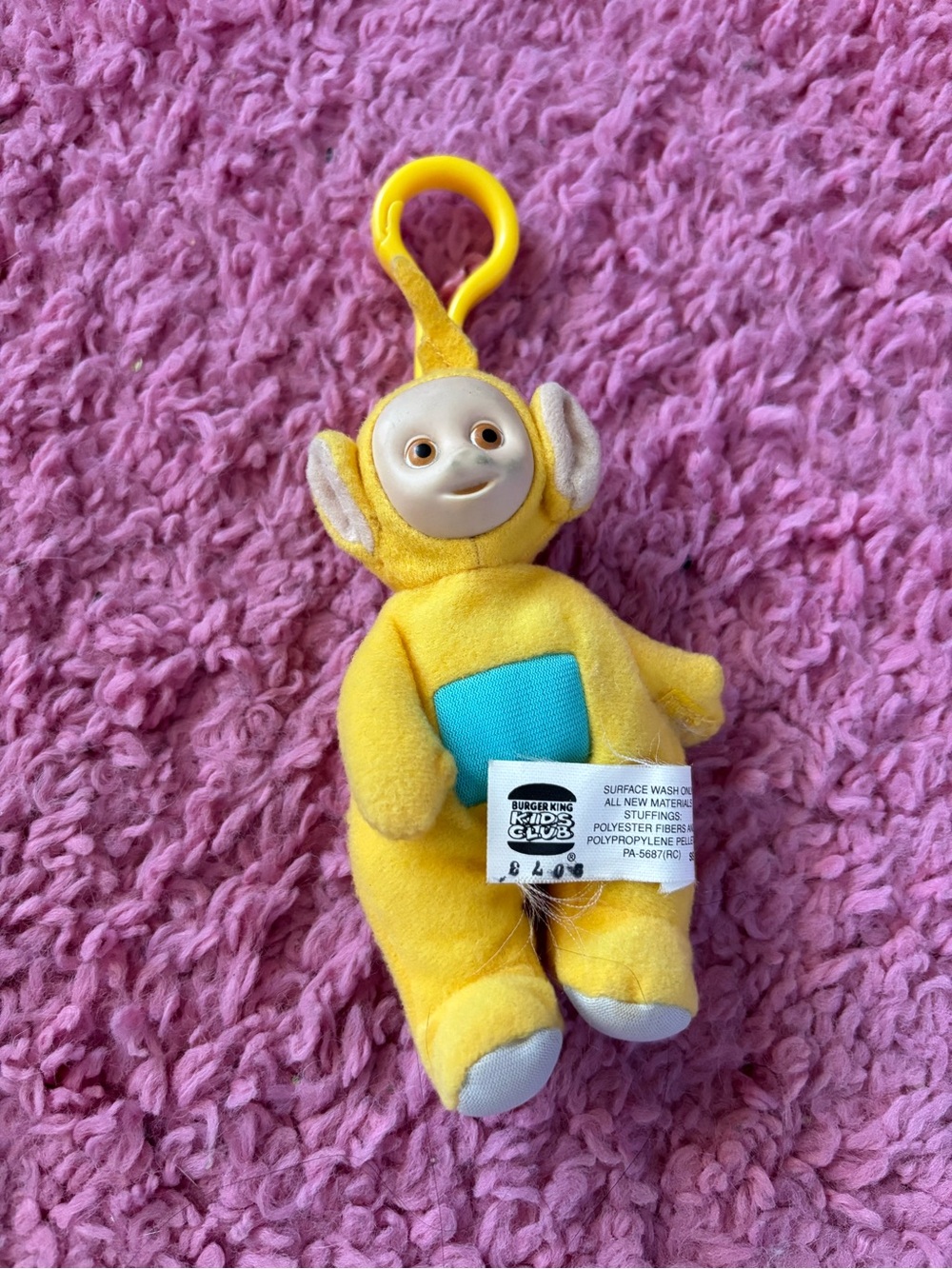 Teletubbies Laa Laa Finger Puppet Clip On 1999 Burger King Plush 5" Toy Lovey